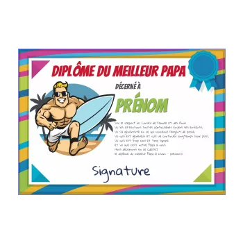 diplome meilleur papa fete dessin sport surf 