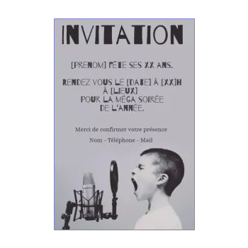 carte invitation anniversaire soiree enfant gris 