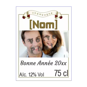 etiquette bouteille nouvel an repas marron 