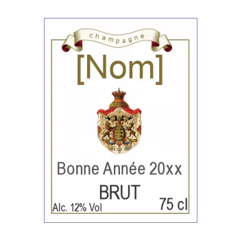 etiquette bouteille nouvel an repas champagne blason marron alcool 