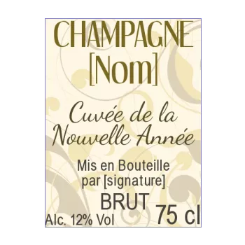 etiquette bouteille nouvel an repas champagne fleur jaune marron 