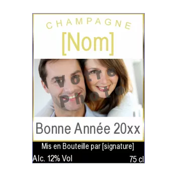 etiquette bouteille nouvel an repas champagne jaune noir alcool 