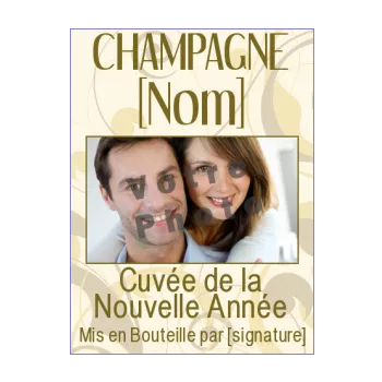 etiquette bouteille nouvel an repas fleur jaune marron 