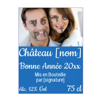 etiquette bouteille nouvel an repas bleu vin 