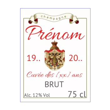 etiquette anniversaire bouteille champagne blanc blason alcool 