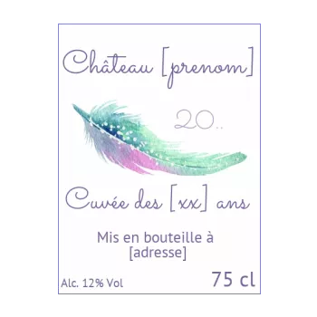 etiquette anniversaire bouteille plume vert vin alcool 