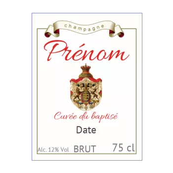 etiquette bouteille bapteme champagne blanc blason rouge 