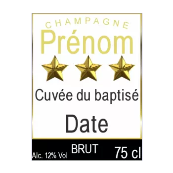 etiquette bouteille bapteme champagne etoile jaune noir 