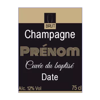 etiquette bouteille bapteme champagne marron noir 