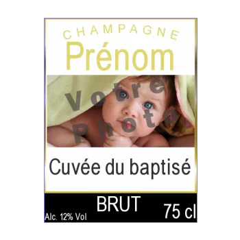 etiquette bouteille bapteme champagne jaune noir 