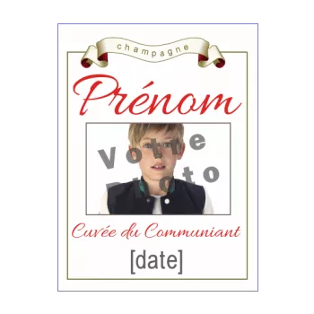 etiquette bouteille champagne communion blanc blason rouge 