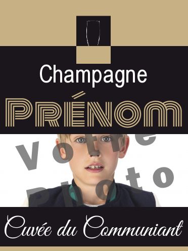 Etiquette Bouteille Champagne Communion Marron avec photo à imprimer