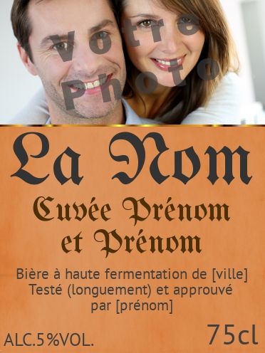 Etiquette Bouteille Mariage Biere Marron avec photo à imprimer
