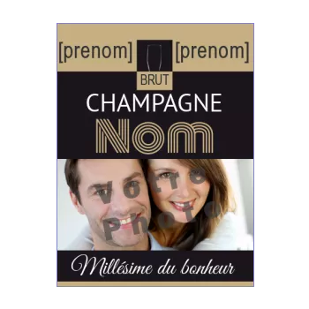 etiquette bouteille mariage champagne marron noir alcool 