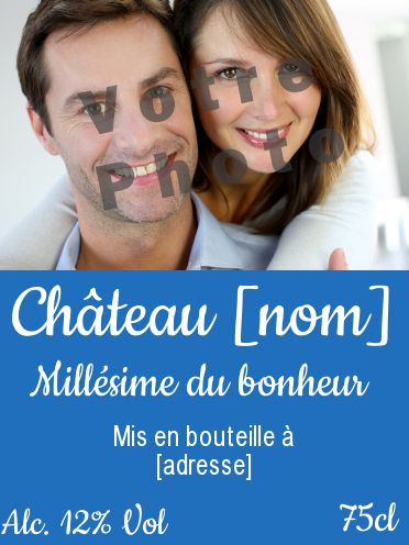 Etiquette Bouteille Mariage Alcool avec photo à imprimer
