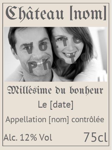Etiquette Bouteille Mariage Alcool avec photo à imprimer