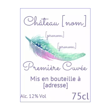 etiquette bouteille mariage plume vert vin alcool 