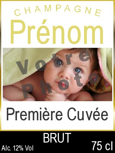 Etiquette Bouteille Naissance Champagne Bebe avec photo à imprimer