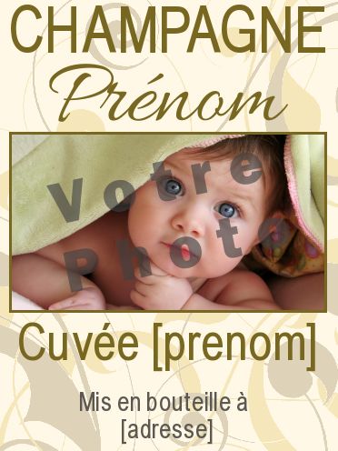 Etiquette Bouteille Naissance Champagne Bebe avec photo à imprimer