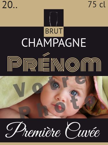 Etiquette Bouteille Naissance Champagne Bebe avec photo à imprimer