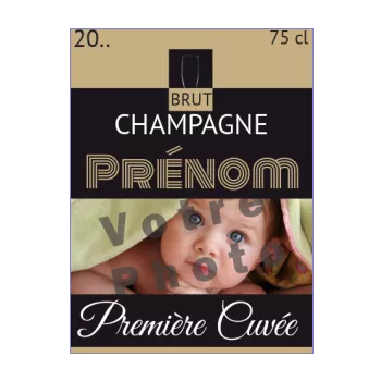 etiquette bouteille naissance champagne bebe marron noir 