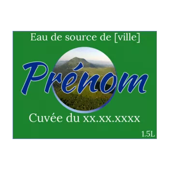 etiquette bouteille eau naissance bebe vert 