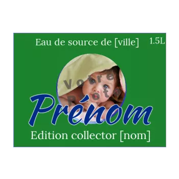 etiquette bouteille eau naissance bebe vert 