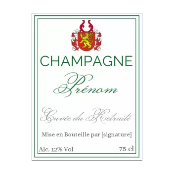 etiquette bouteille retraite champagne blason vert alcool 