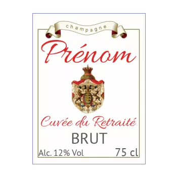 etiquette bouteille retraite champagne blanc blason 