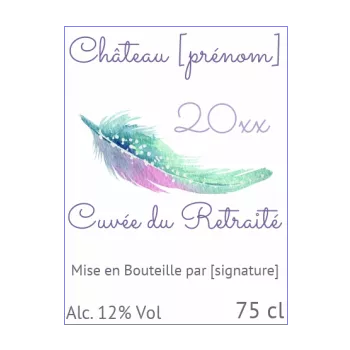 etiquette bouteille retraite mauve plume vin 