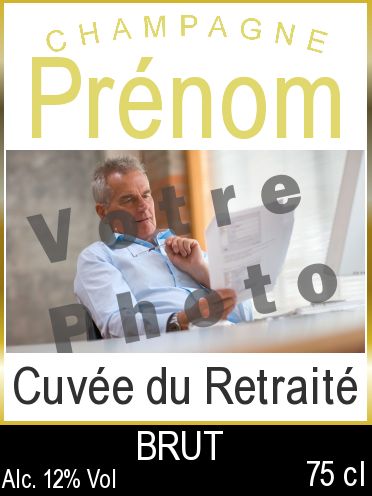 Etiquette Bouteille Retraite Champagne Noir avec photo à imprimer