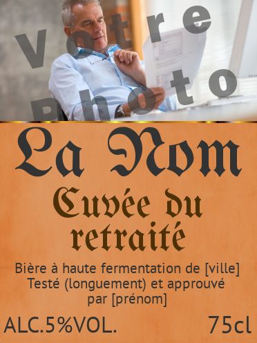 Etiquette Bouteille Retraite Biere Marron avec photo à imprimer