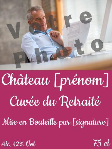 Etiquette Bouteille Retraite Femme Mauve avec photo à imprimer