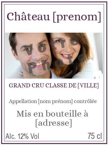 Etiquette Bouteille Mauve Vin Alcool avec photo à imprimer