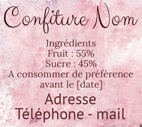 Etiquette Confiture Ingrédients Rose gratuit à imprimer