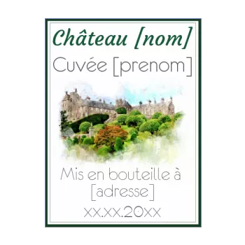 etiquette bouteille naissance bebe chateau dessin vert vin 