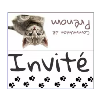 etiquette communion table chat blanc animaux 