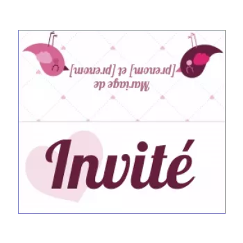 etiquette mariage table coeur oiseau mauve rose 