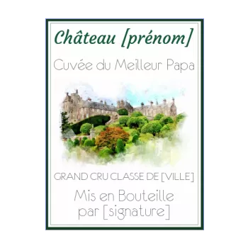 etiquette bouteille papa fete chateau dessin vert vin 