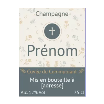 etiquette bouteille champagne communion bleu croix fleur marron alcool 