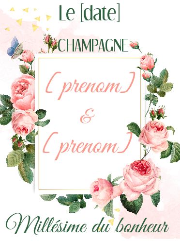 Etiquette bouteille de vin ou champagne pour votre mariage - fleur