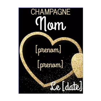 etiquette bouteille mariage champagne coeur doree noir 
