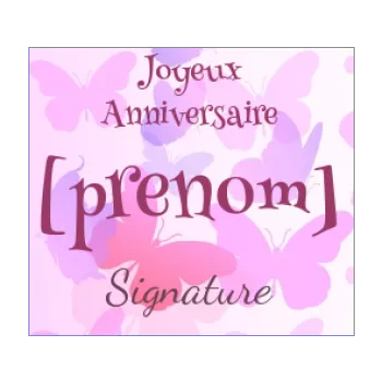 etiquette anniversaire cadeau mauve papillon rose animaux 