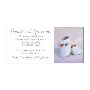 faire part bapteme blanc chaussure fille mauve 