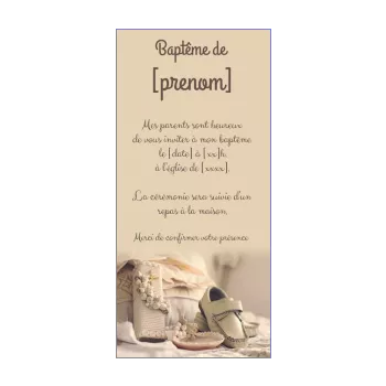 faire part bapteme chaussure croix garcon marron 