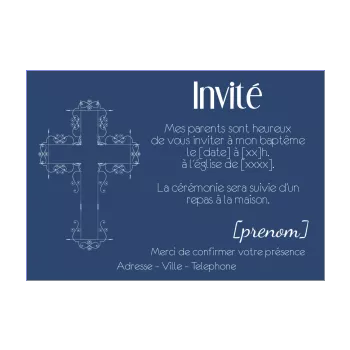 faire part bapteme bleu croix garcon 