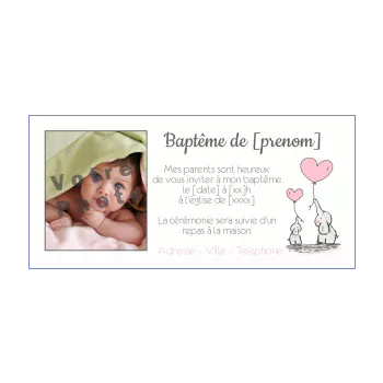 faire part bapteme coeur rose animaux 