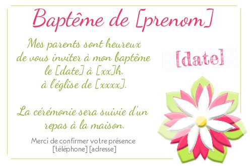 Faire Part Bapteme Blanc Fleur gratuit à imprimer