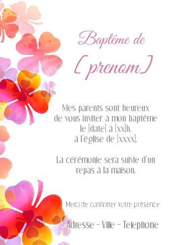 Faire Part Bapteme Fille Fleur gratuit à imprimer