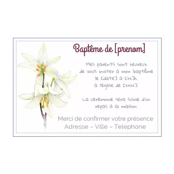 faire part bapteme blanc fleur 